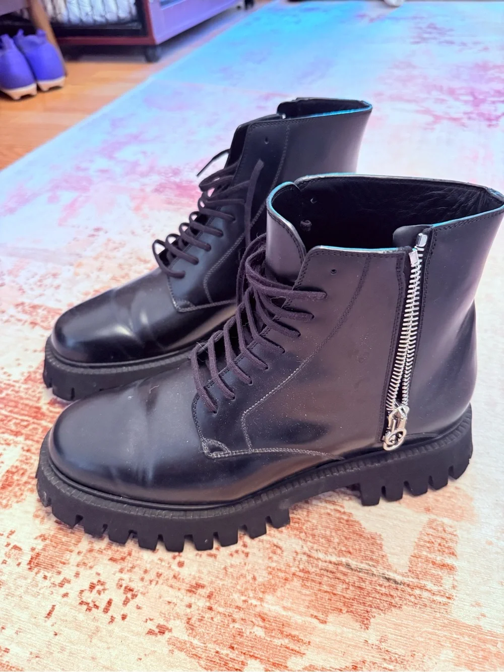 Gucci Men's Black Lace-Up Lug Sole Boots
